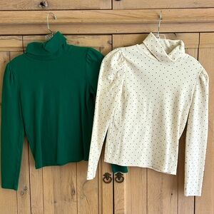 Gap girls turtlenecks size XL, ivory with black polka dots, green
